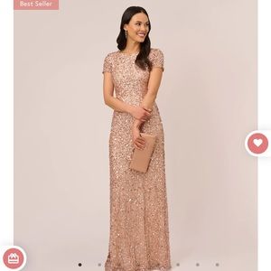 Adrianna Papell long rose gold sequin gown
